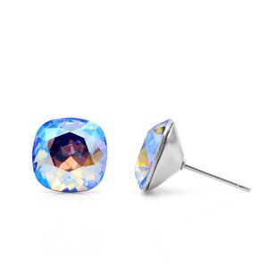 10mm Iridescent Swarovski Studs | Cushion Cut Crystal Earrings | Hypoallergenic